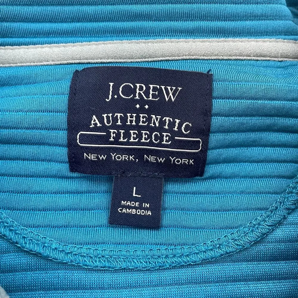 J.Crew Authentic Fleece Pullover Mens L Blue Quarter Snap Mock Neck Polyester